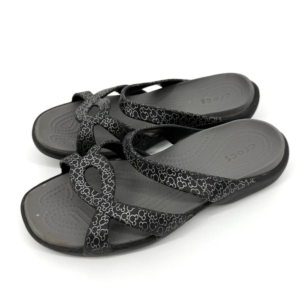 Crocs Meleen Twist Disney Mickey Mouse Black Grey Slide Sandals Womens 8